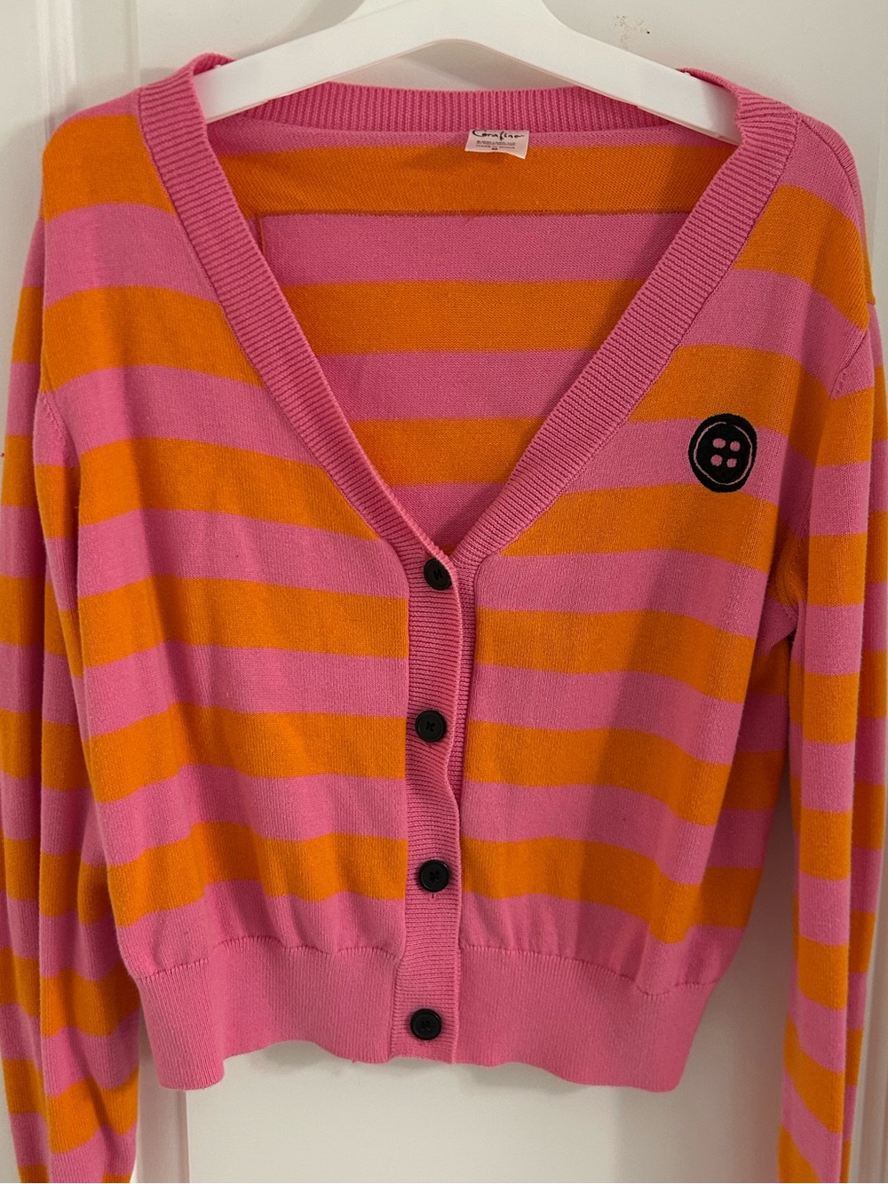 Women’s Coraline Pink & Orange Striped V-Neck Button Cardigan
